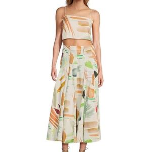 Paint Streak Crop Top/Mid Waist Pleated Skirt